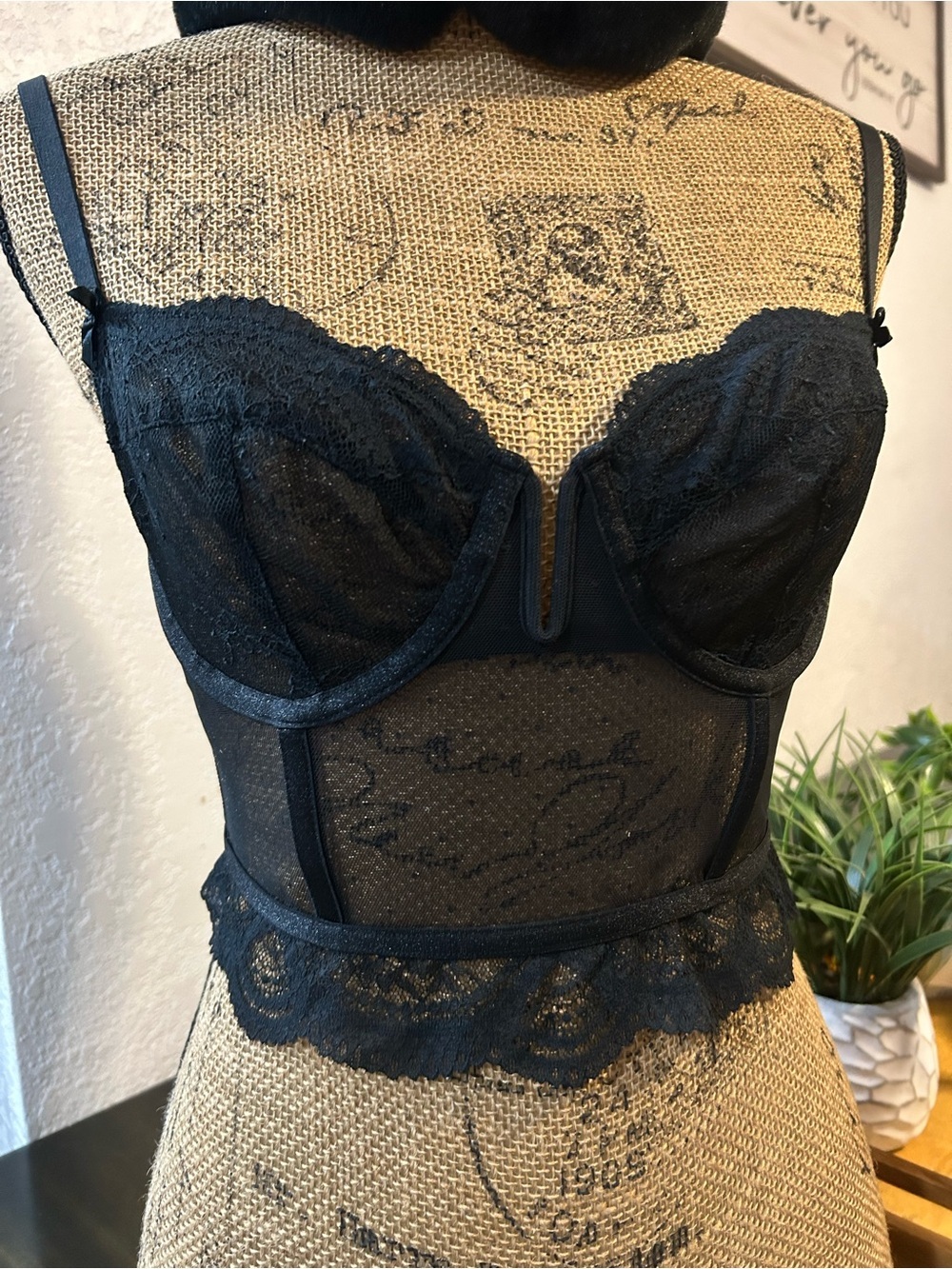 Auden Black Lace Longline Balconette Bra